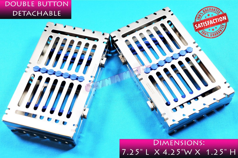2 BLUE GERMAN STERILIZATION RACKS FOR 7 INSTRUMENTS DETACHABLE WITH 2 BUTTONS