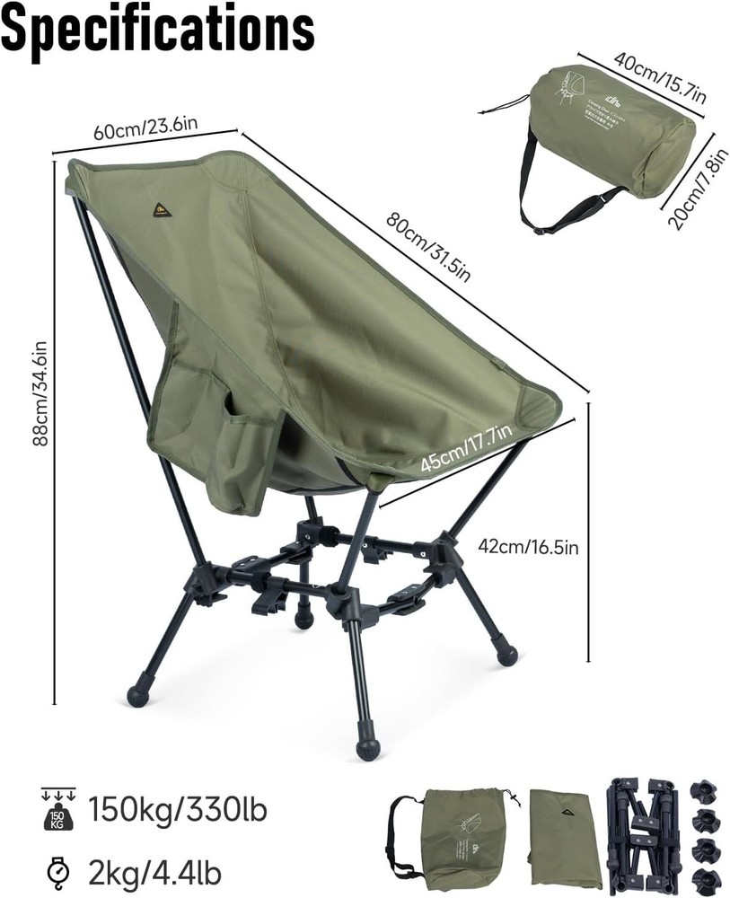 Two-Heights Light Compact Comfortable Camping Folding Beach Chair W/