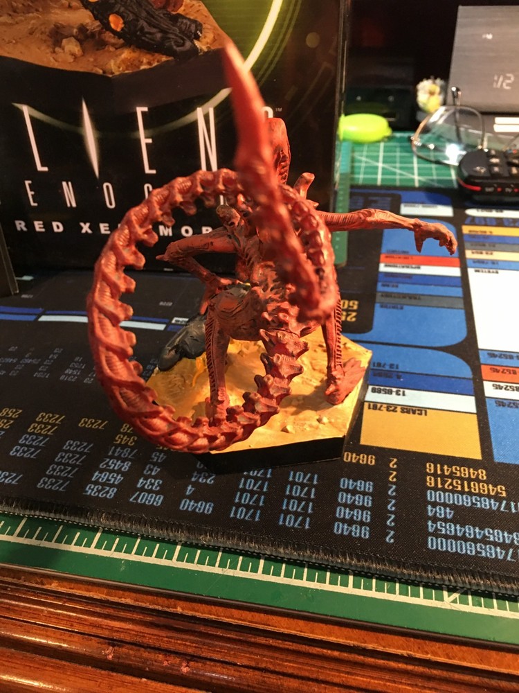 Eaglemoss Aliens #15, "Red Xenomorph" opened, displayed, box, leaflet