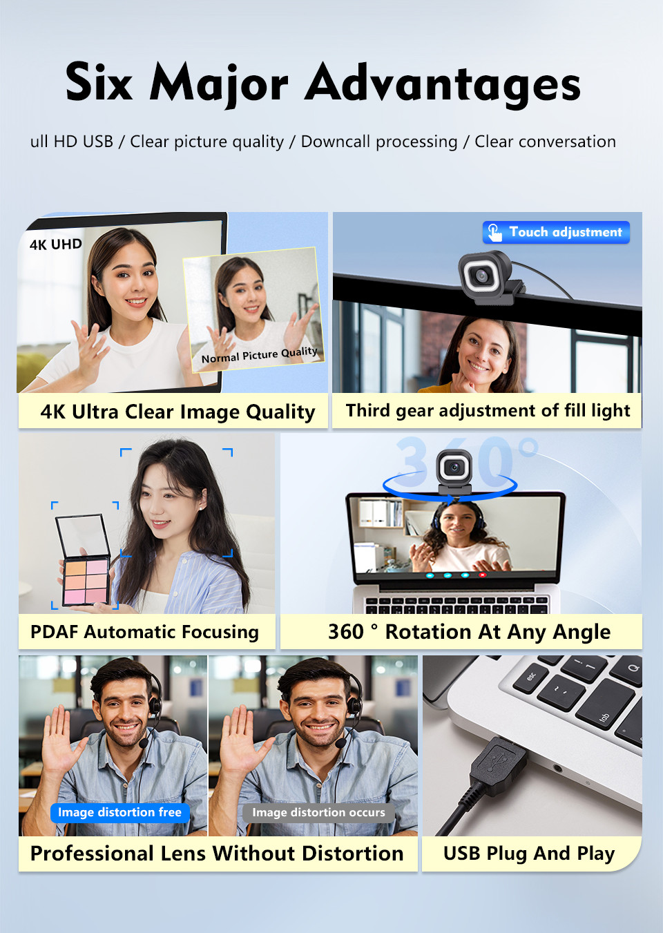 TOALLIN 4K PDAF Webcam,Built-in Ring Light & Remote,Dual Mics,Wide Compatibility