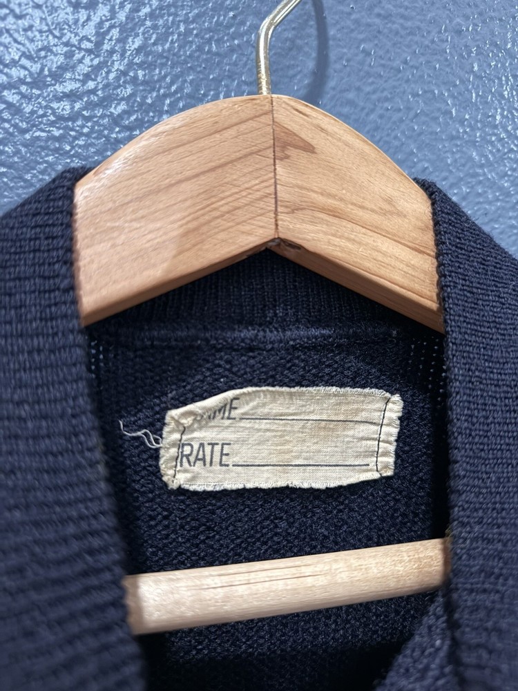 Vintage 40’s World War 2 USN Stenciled Black Wool Sweater Size Small