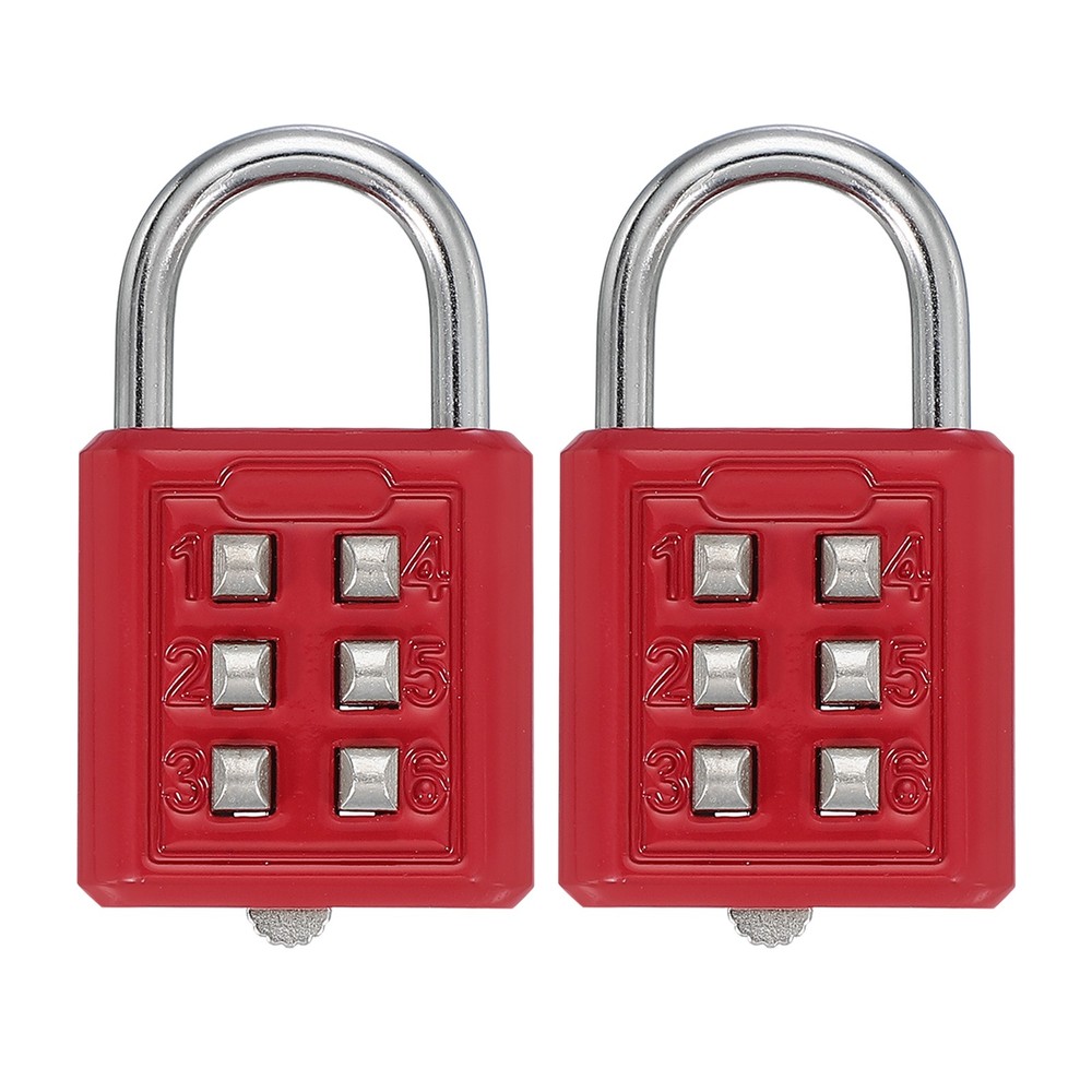 2Pcs Push Button Combination Padlock 6-Digit 3-Position Lock Red