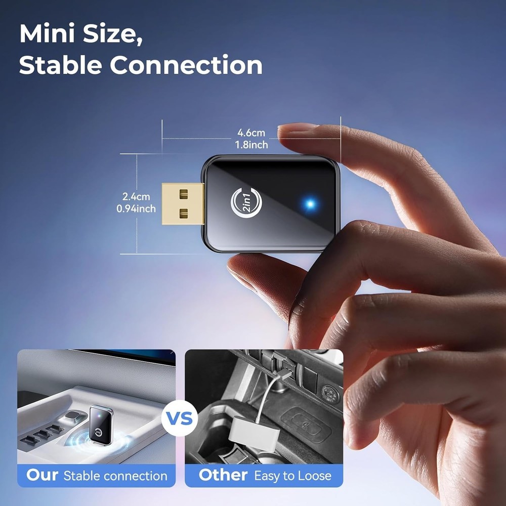 2 in 1 Wireless CarPlay Adapter, Support Phone and Android Plug and Play
