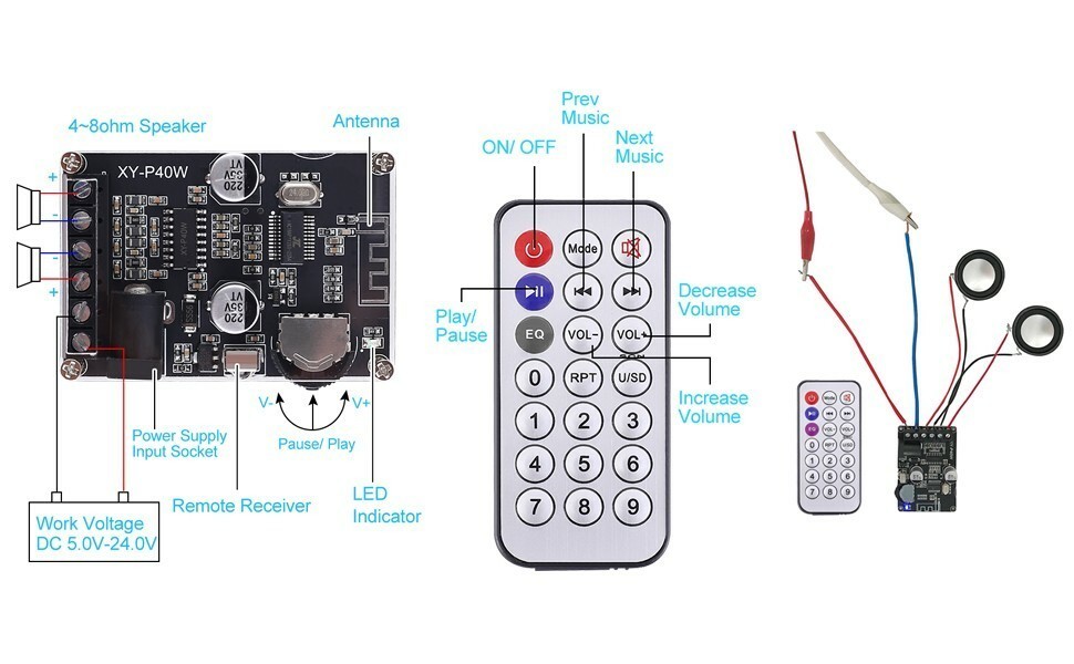 Digital Stereo Bluetooth Audio Receiver Board Amplifier Remote Power Module 24V