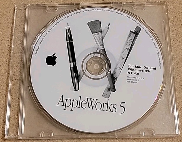 1998 Macintosh Mac AppleWorks 5 Version 5.0.3 For Mac OS Windows 95 Install CD