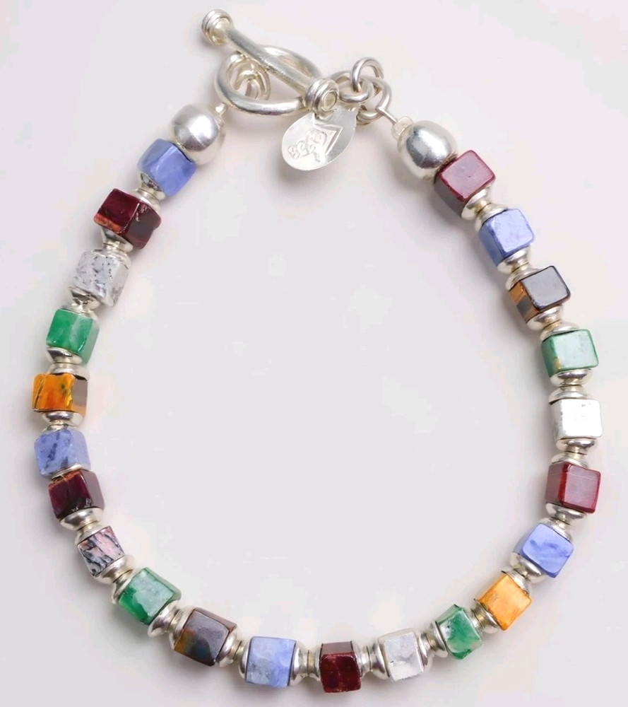 Silpada Sterling Silver Multi-Gemstone Cube Bead Bracelet 7.75" Toggle B0817