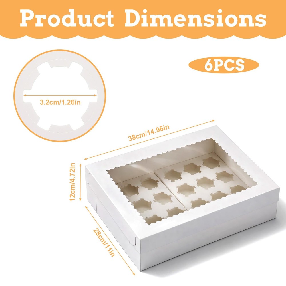 6 Pack Cupcake Boxes with Window White Bakery Boxes Holds 24 Mini Cupcakes Ba...