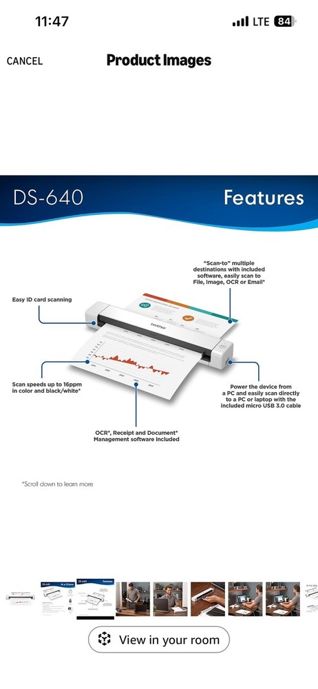 Brother DS-640 Compact Mobile Document Scanner - White
