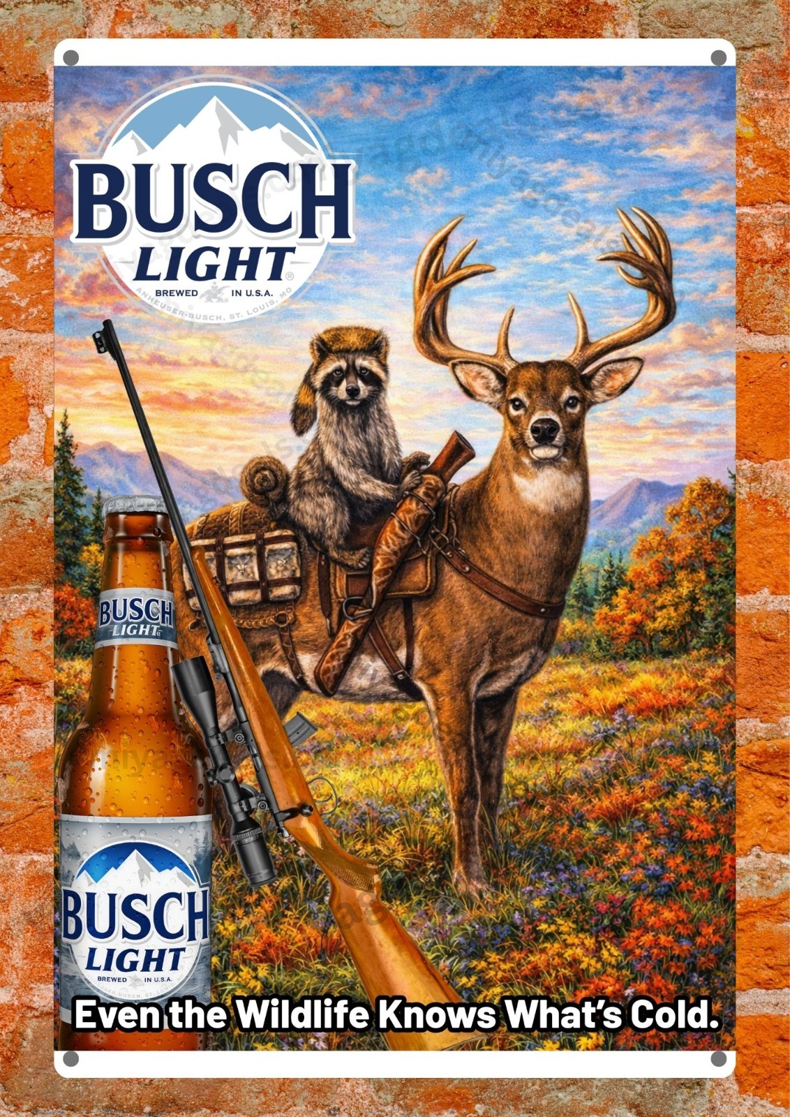 BLight Beer Hunting Metal Sign Funny Wildlife Deer Raccoon Wall Decor Read Des