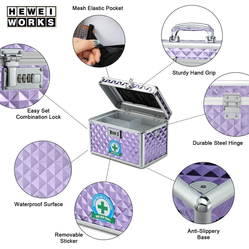 HEWEI WORKS Storage Lock Box with Combination Lock, Lockable Medicine Storage Bo