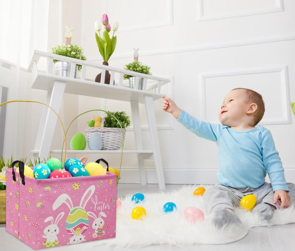 DDBASKET Rectangular Easter Baskets Gift Basket Empty Pink Bunny Kids Storage...