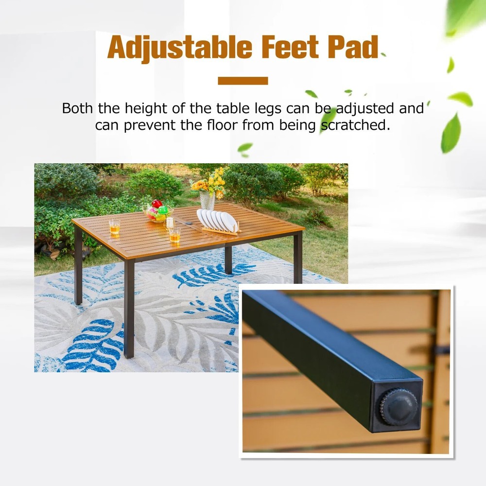 Outdoor Patio Dining Table Rectangular Porch Backyard Deck Table w/Umbrella Hole