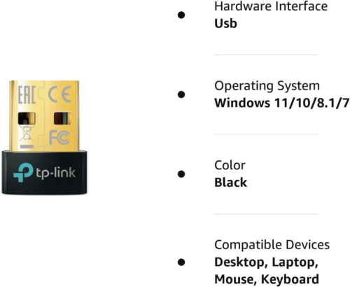 TP-Link USB Bluetooth Adapter for PC, 5 Dongle Receiver, Plug (W/Y)