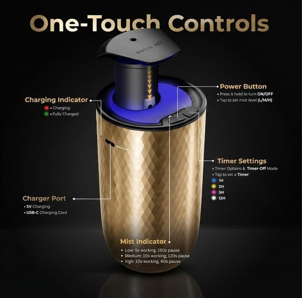 Waterless Essential Oil Diffuser – Portable Cordless Aromatherapy Diffuser