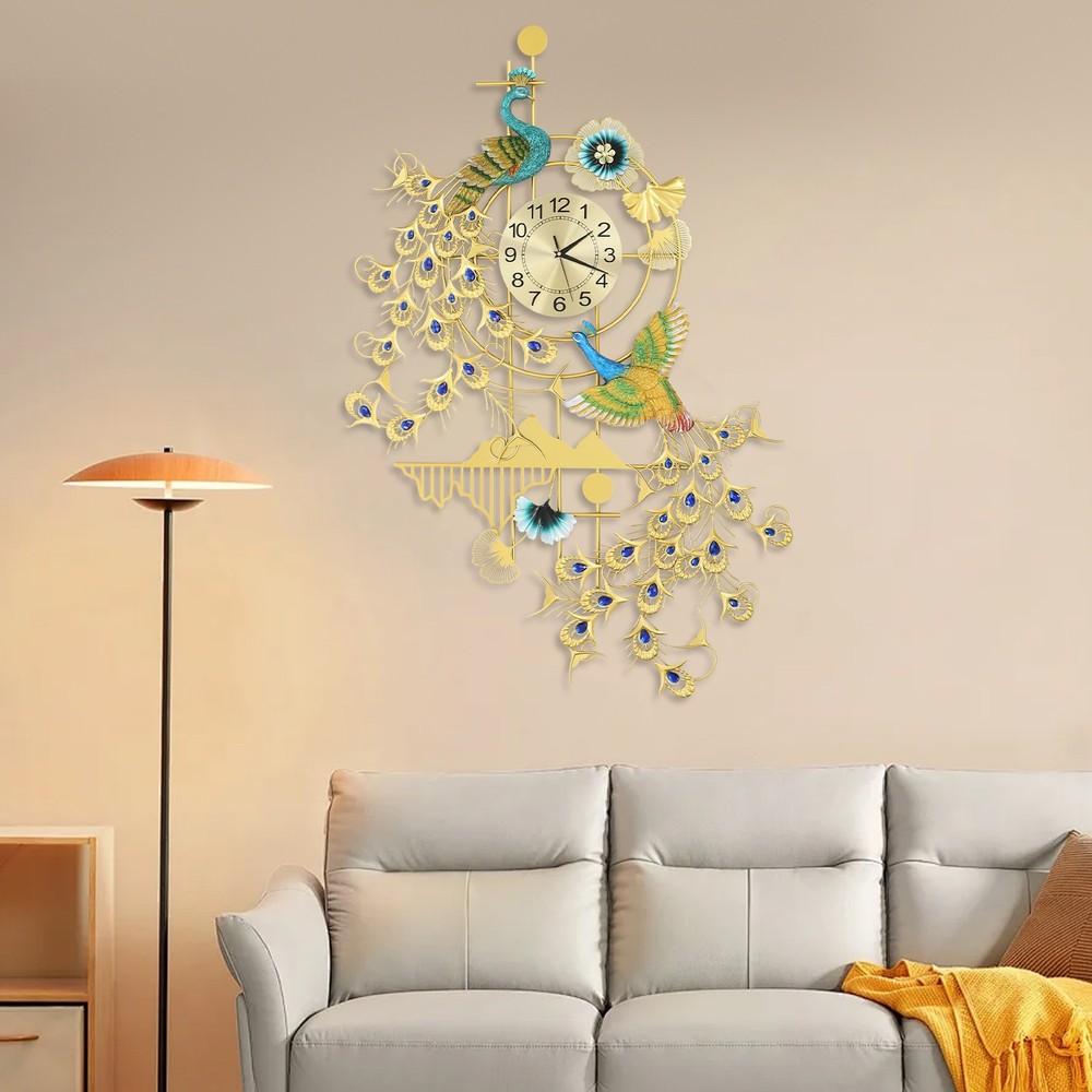 Modern Peacock Wall Clock, Large Art Wall Clock, Peacock Wall-mounted Clock