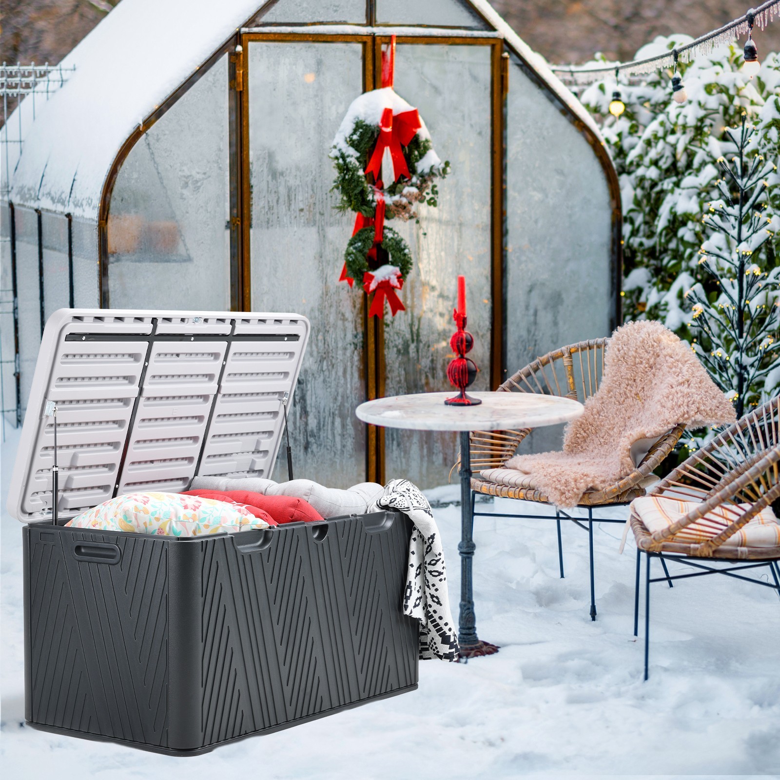 85 Gallon Outdoor Deck Box Storage Patio Chest Organizer w/Air Rods Lockable Lid