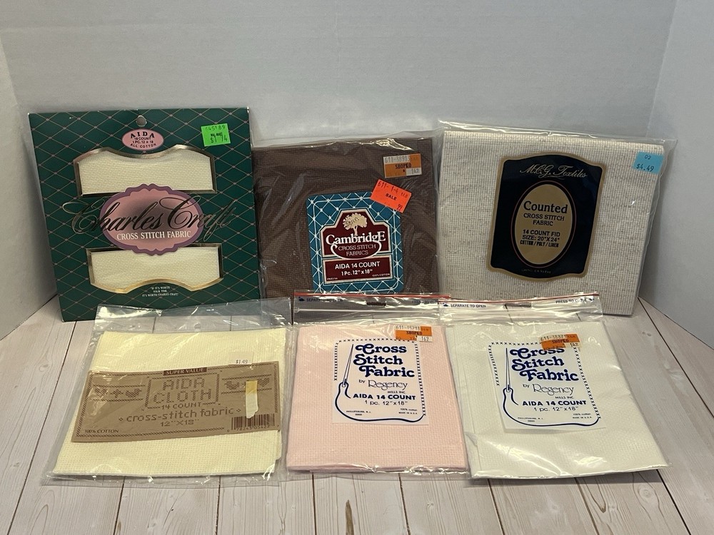 mixed lot 6 packages cross stitch fabric