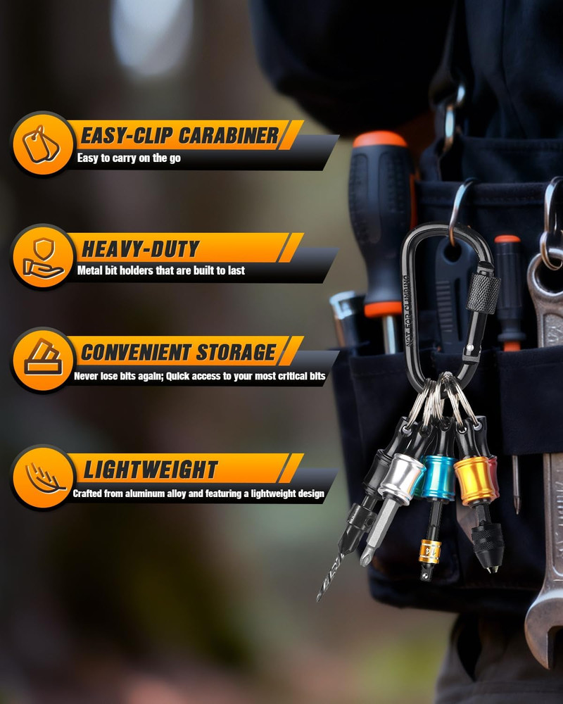 6PCS 1/4" Hex Bit Holder Keychain Quick Release Aluminum Set