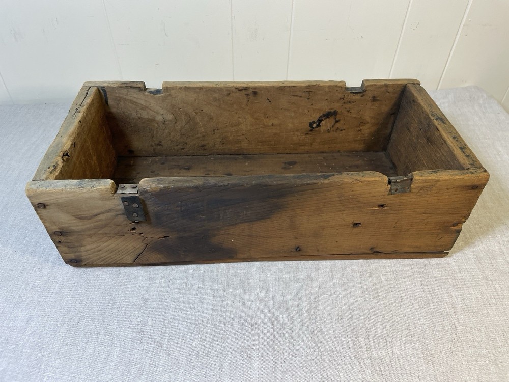 Antique Primitive Wooden tool Box Crate Handmade Hinges Rectangle Workshop 18”