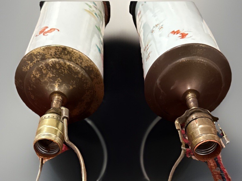 PAIR OF VINTAGE CHINESE HAT STAND LAMPS 17” (to top of socket)