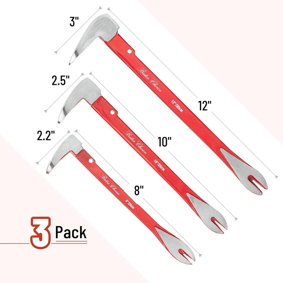 - Pry Bar Nail Puller Set, 3 Pack, 8"/10"/12", Nail Puller Tool, Small Pry