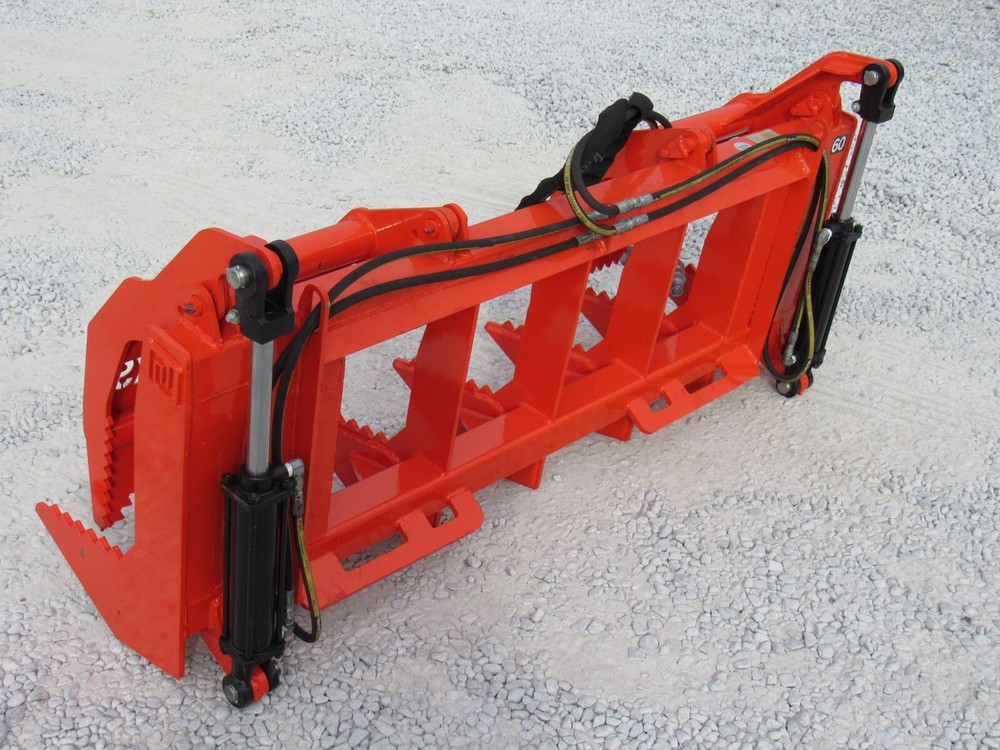 60" Dual Tine Root Rake Clam Grapple Attachment Fits Universal Quick Attach