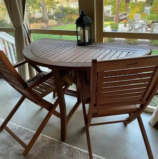 Round Eucalyptus Folding Table Outdoor Patio Deck Pool Side Dining Wood Serving