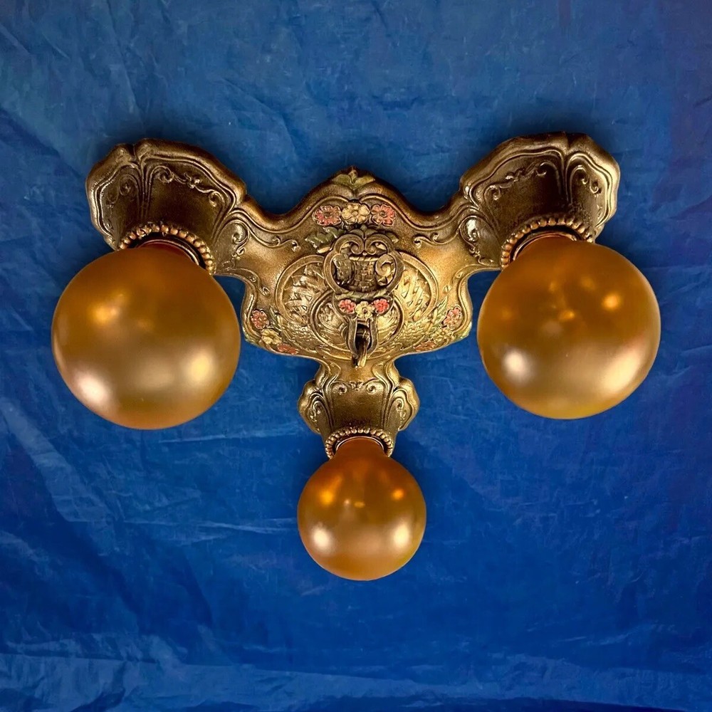 Antique Flush Mount Light Fixture Three Socket Wired 36H