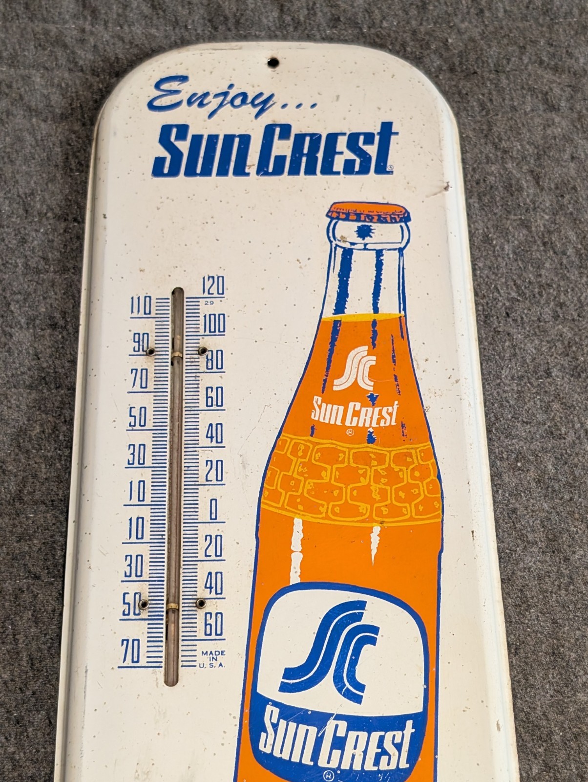 Original Sun Crest Soda Advertising Thermometer Estate Find