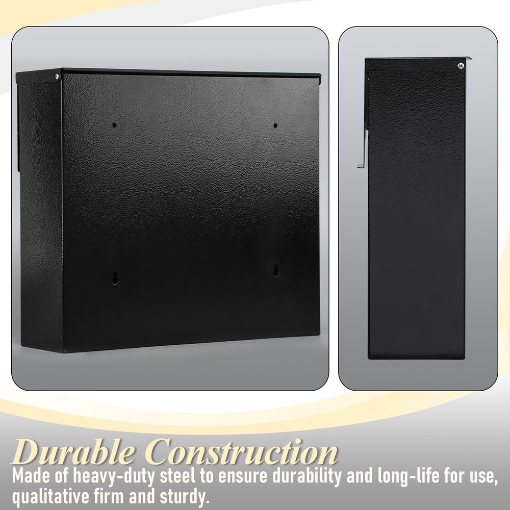 Mailbox Wall Mount Mailboxes for Outside, Large Capacity Steel Black