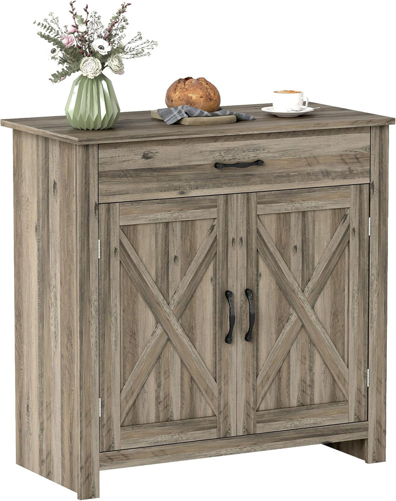 Rustic Farmhouse Sideboard Buffet Cabinet with Barn Doors and Adjustable Shelf