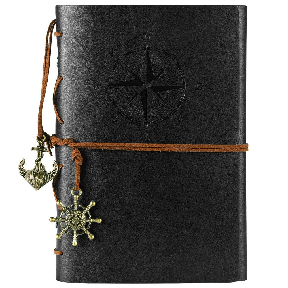 MALEDEN Leather Journal Notebook, Vintage Spiral Notebook Refillable Black