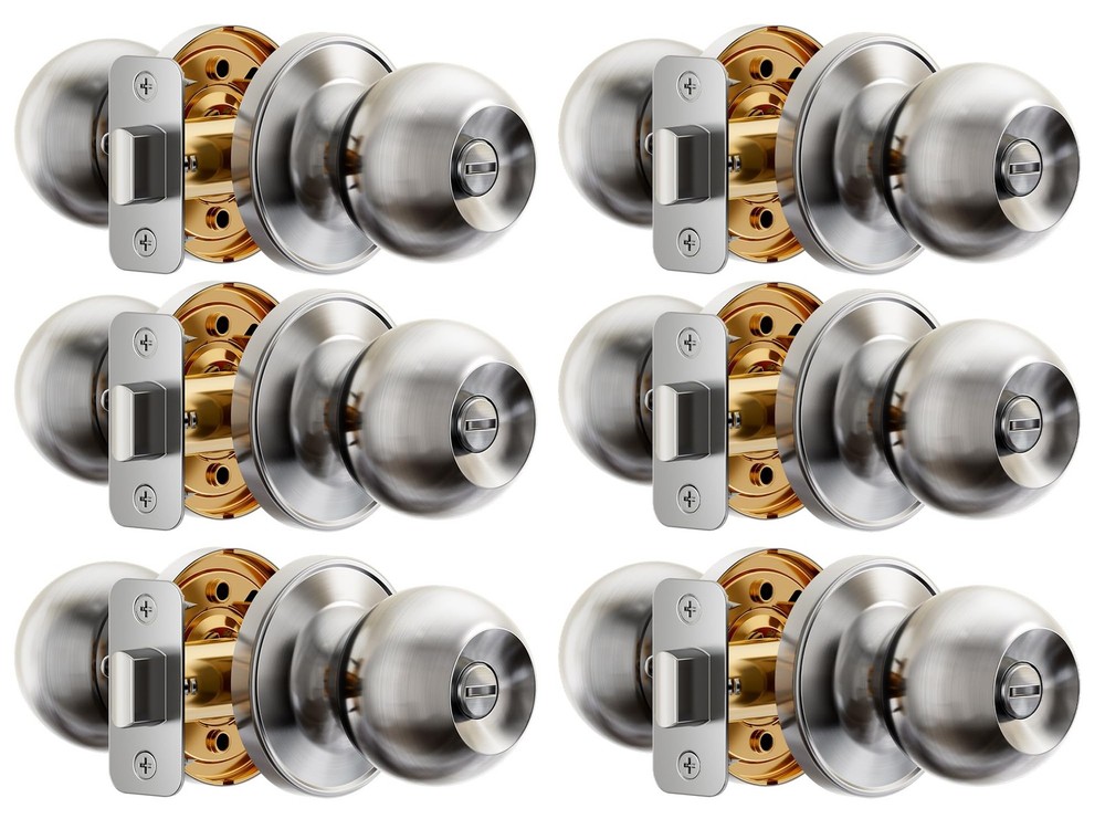 Veise Interior Door Knob 6-Pack, Keyless Privacy Locks Brushed Nickel