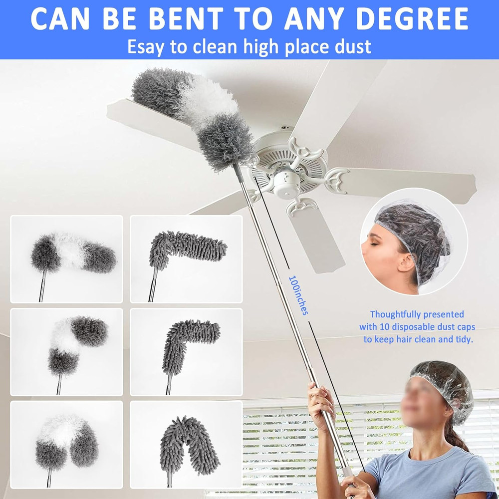 Microfiber Duster Kit 23Pcs with 30 to 100 Inches Extension Pole and Extendable