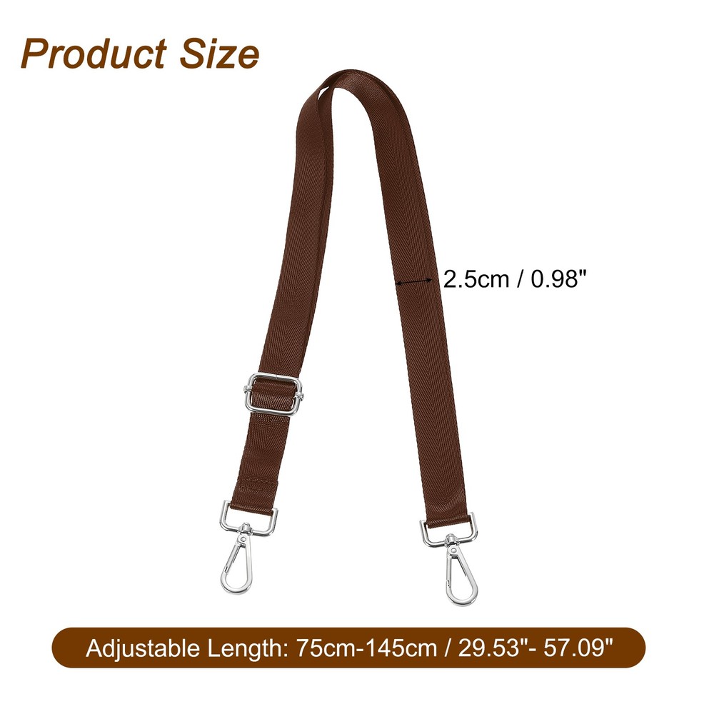 2.5cm Wide Shoulder Strap, Dark Brown, Silver Pull Core Buckle