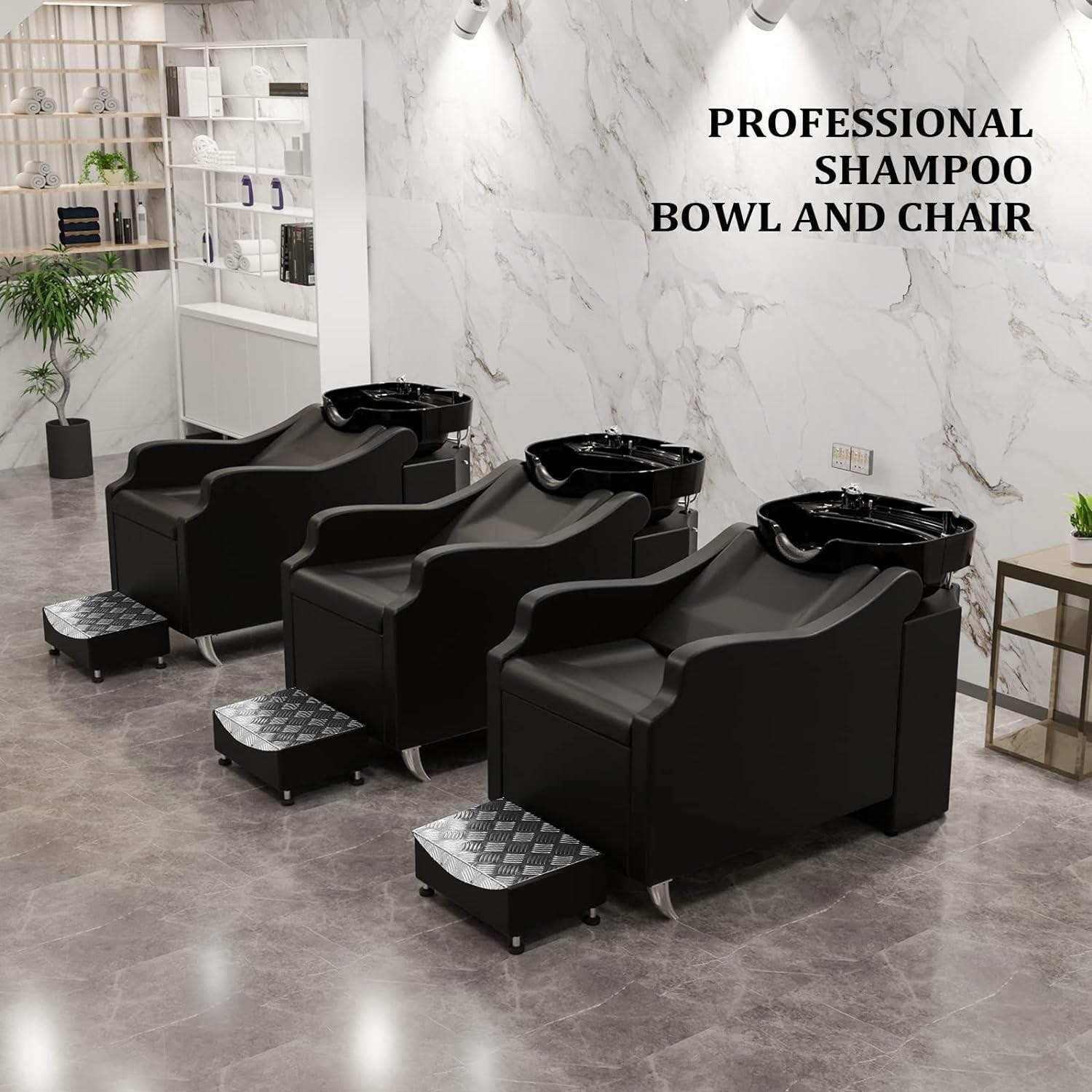 Barber Backwash Unit Chair Ceramic Shampoo Bowl Sink Beauty Salon Spa w/Footrest