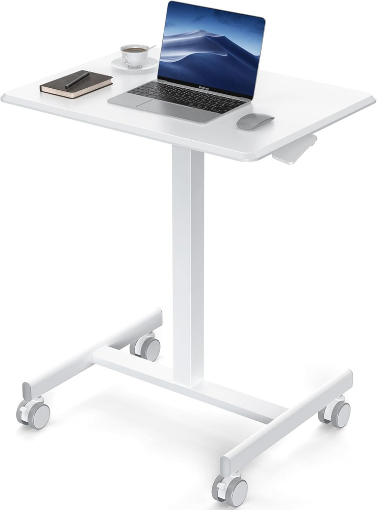 Small Standing Desk Mobile Portable Rolling Laptop PC Table on Wheels Adjustable