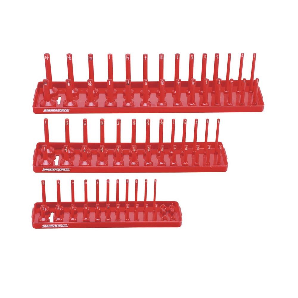 Masterforce Red 3-Piece SAE 1/4" 3/8" 1/2" Drive Socket Organizer Tray