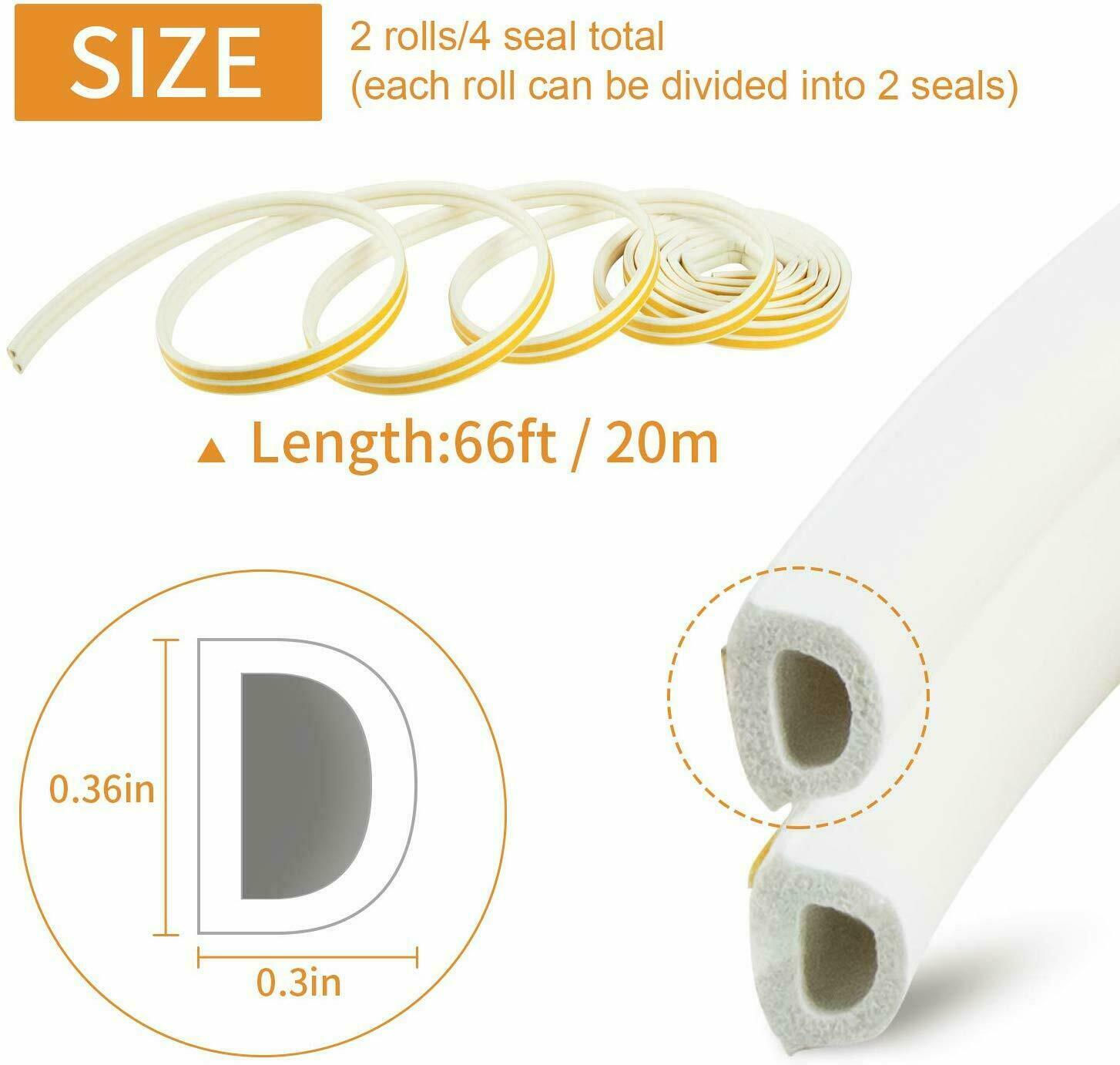 66ft Weather Stripping Door Seal Self Adhesive Foam Weatherproof Door Stopper
