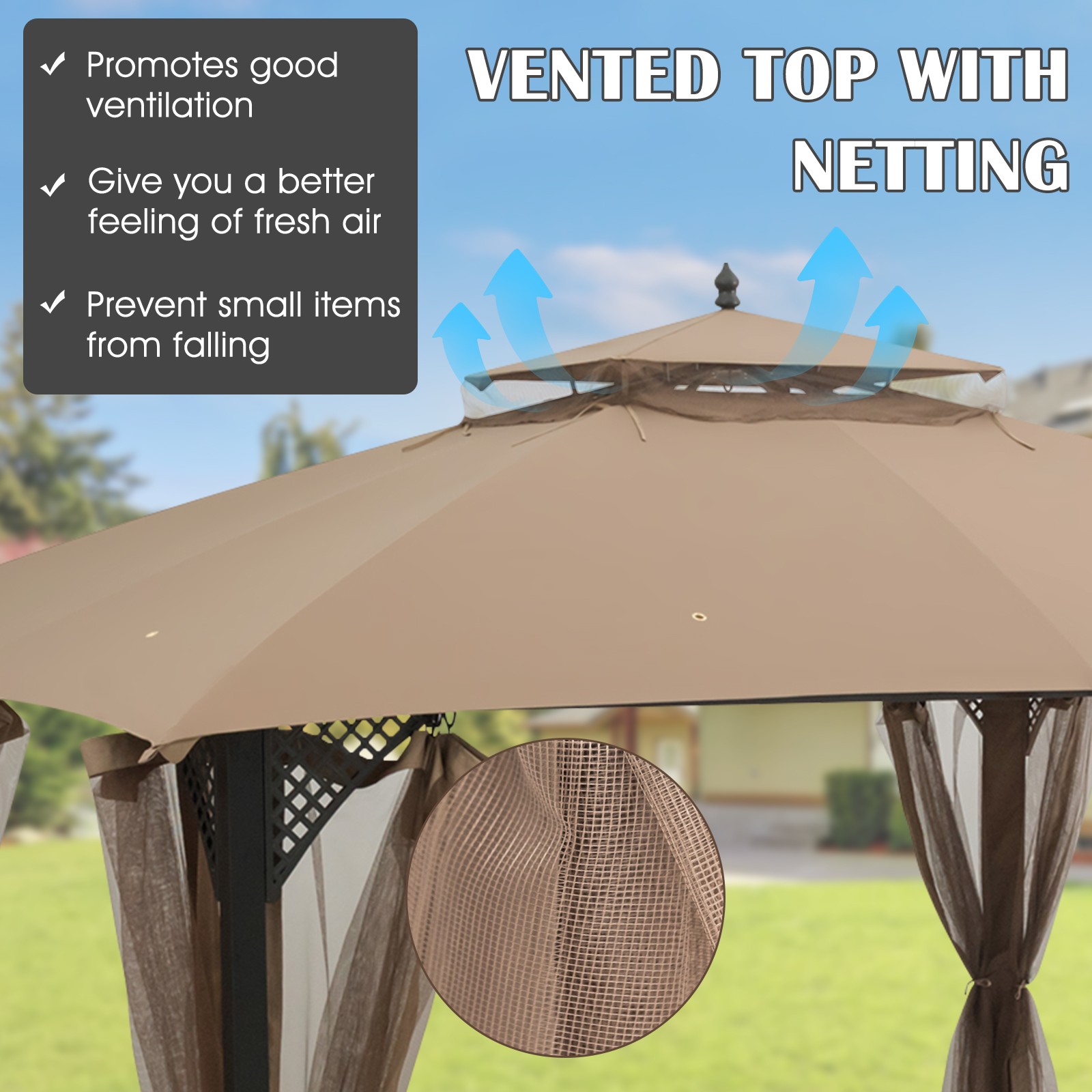10' x 12' Patio Gazebo Replacement Top Cover 2-Tier Canopy CPAI-84 Outdoor Brown