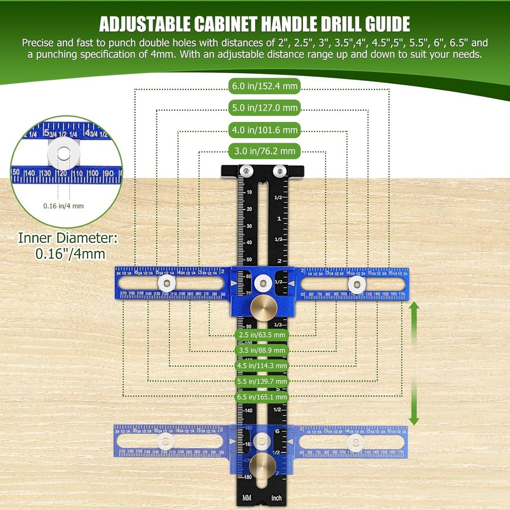 Cabinet Hardware Handle Jig, Adjustable Cabinet Hole Drilling Template Tool for