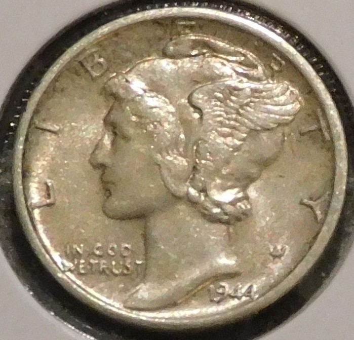 Silver Dime - Mercury - 1944-D (Sharp grade.  Maybe cleaned.) [448]