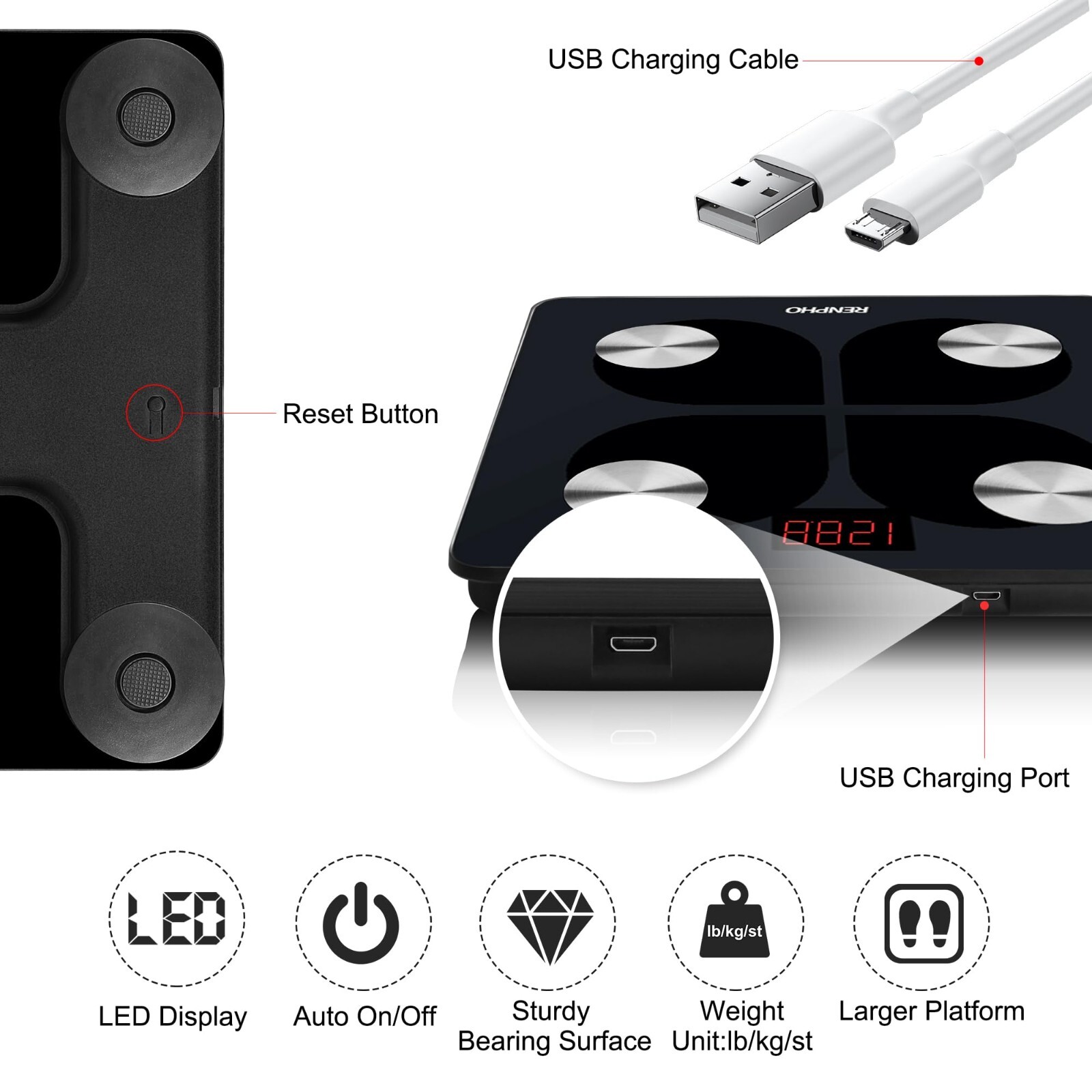 RENPHO Bluetooth Body Fat Scale Weight Scale Bathroom Scale Rechargeable Gift US