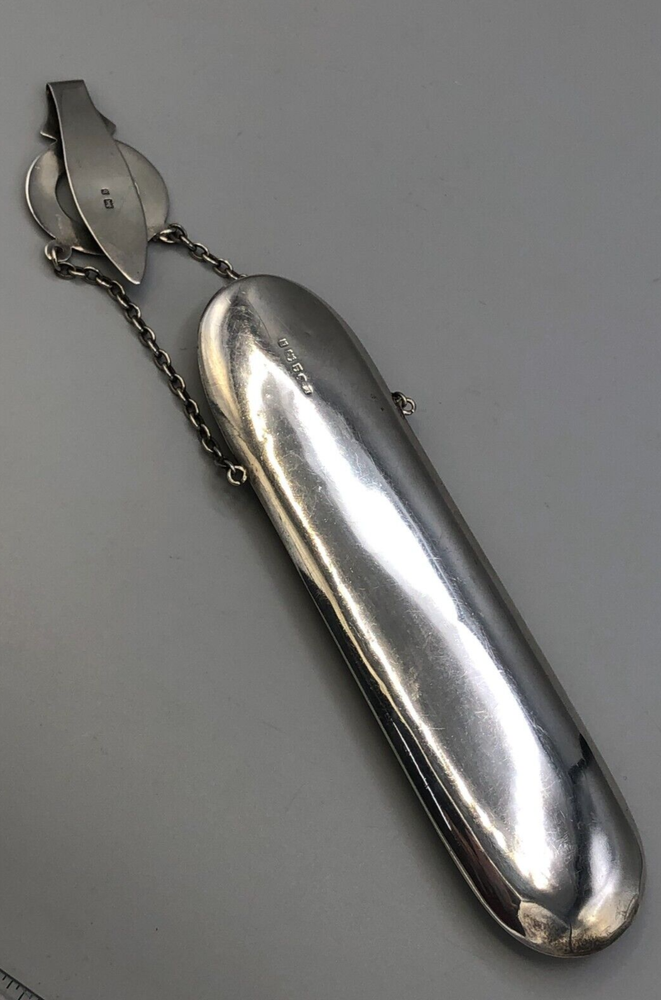 Antique Sterling Silver Eyeglass Case with Chatelain, English Sterling Hallmarks