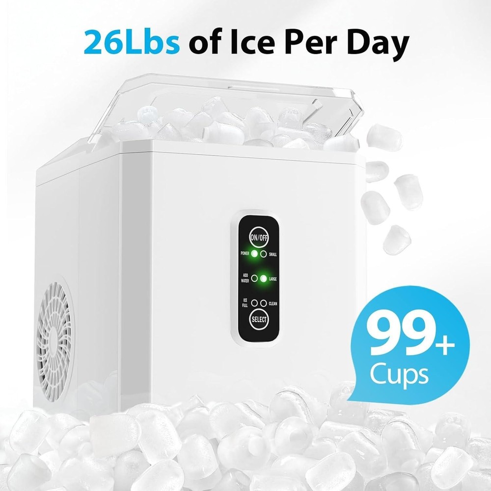 Aeitto Countertop Ice Maker 26Lbs/24H Self-Cleaning Function for Home & Office