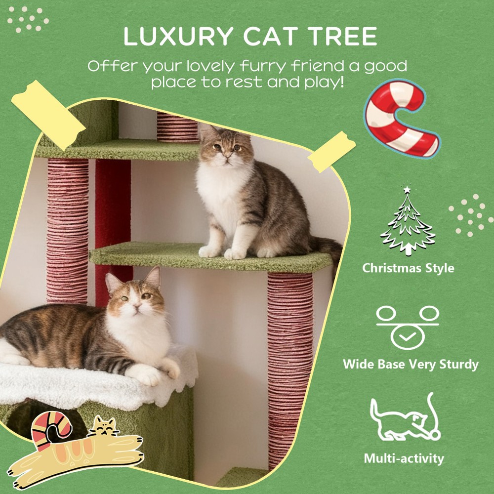 Christmas Cat Tree with Scratching Posts & Hideouts - Multi-Level Playground