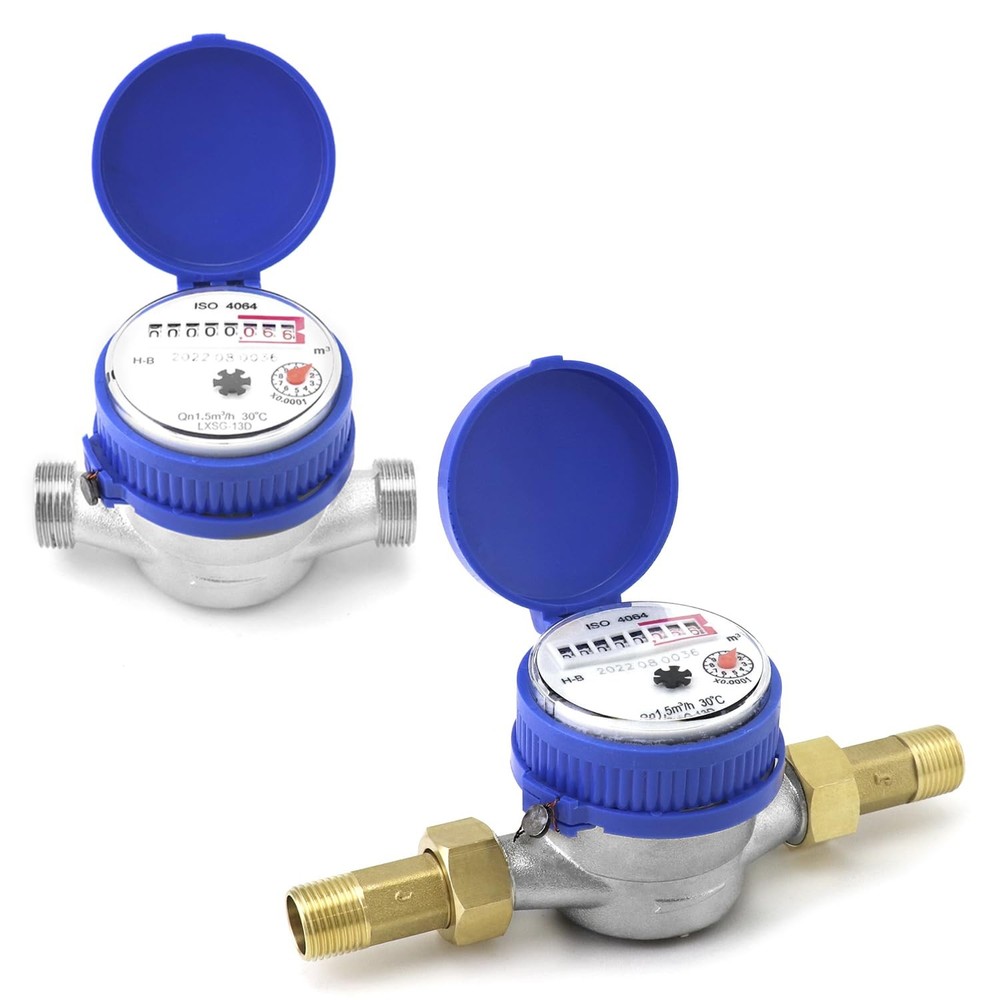 QWORK Water Meter 2 Pack, Cold Flow with Pulse Output, 2 Pack