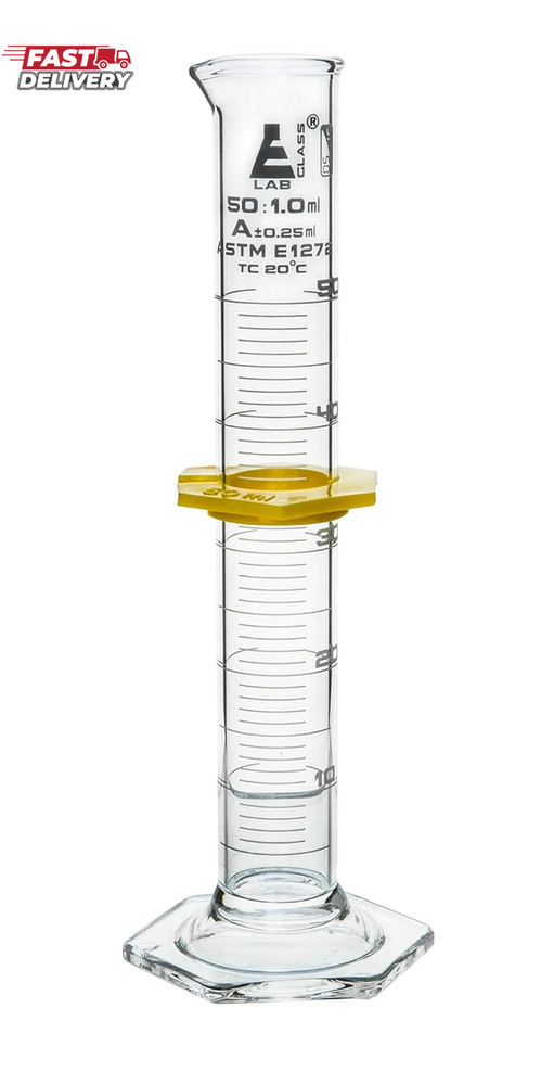 Measuring Cylinder, 50Ml - ASTM, Class a Tolerance ±0.25Ml - Protective Collar,
