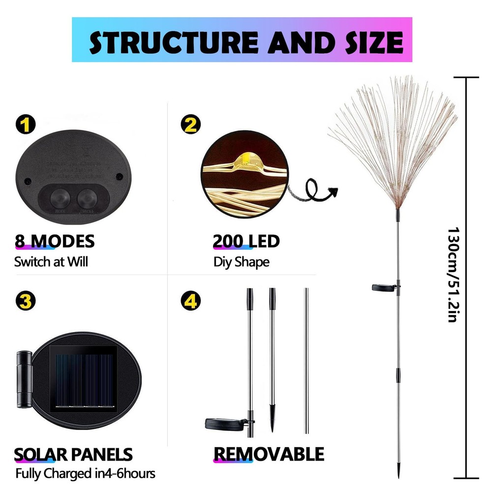 colcutee 2 Pack Solar Firework Lights Outdoor, Adjustable 2 Pack, Multicolor