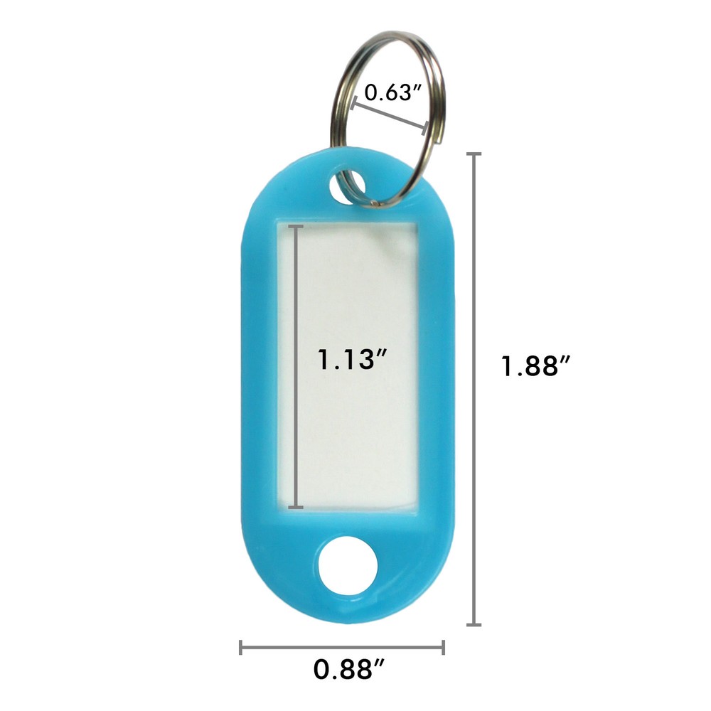 100pack Tough Plastic Key Tags with Split Ring Label Window, Coded ID Tags